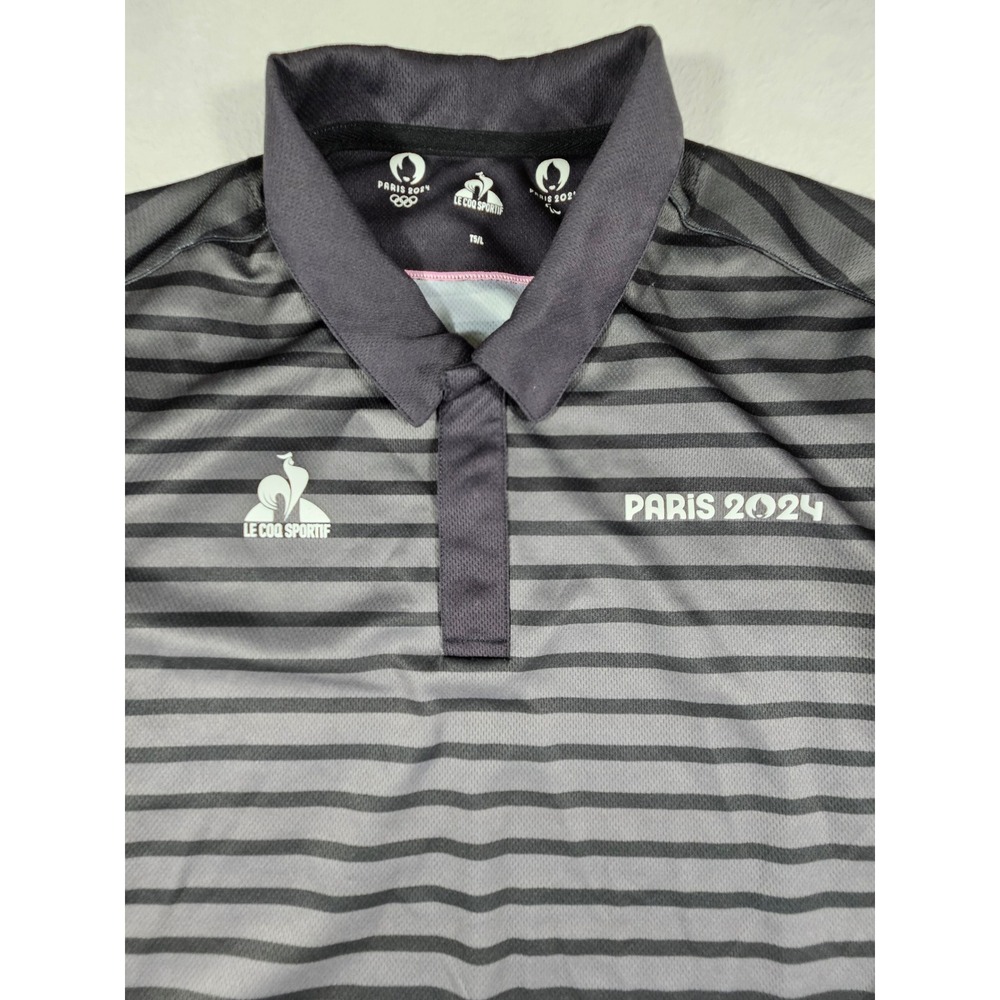 Le Coq Sportif Paris 2024 Olympics Paralympics Polo Shirt Grey Pink Large